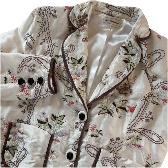 Keke Collection Women’s Jacket Coat Sz Large Floral Paisley Embroidery Accents - Picture 1 of 16